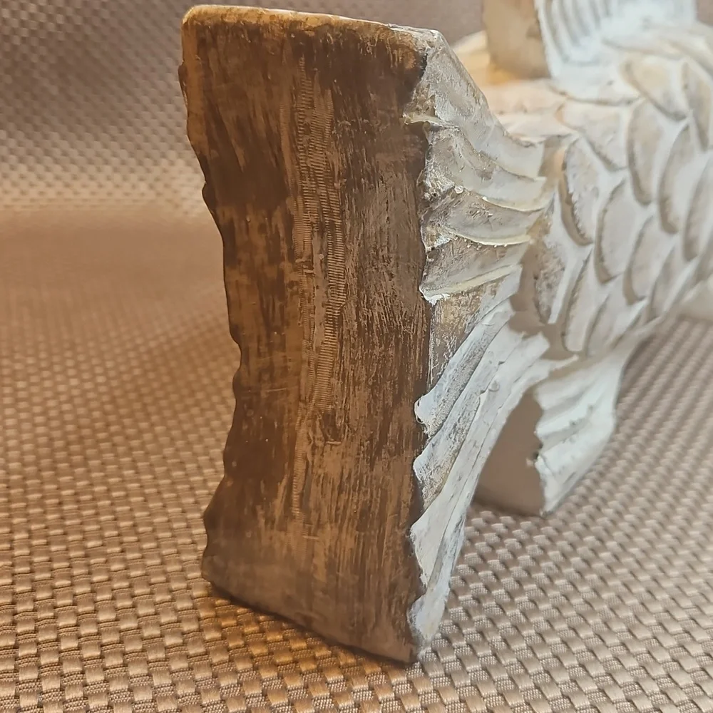 Antiqued White Fish Sculpture Large Decor Piece